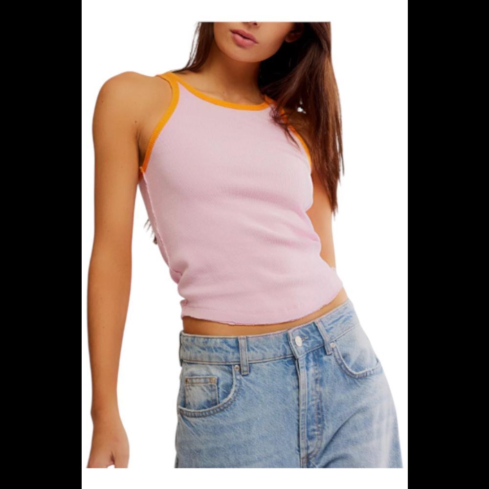 Free People Pink Tank Top with Orange Trim